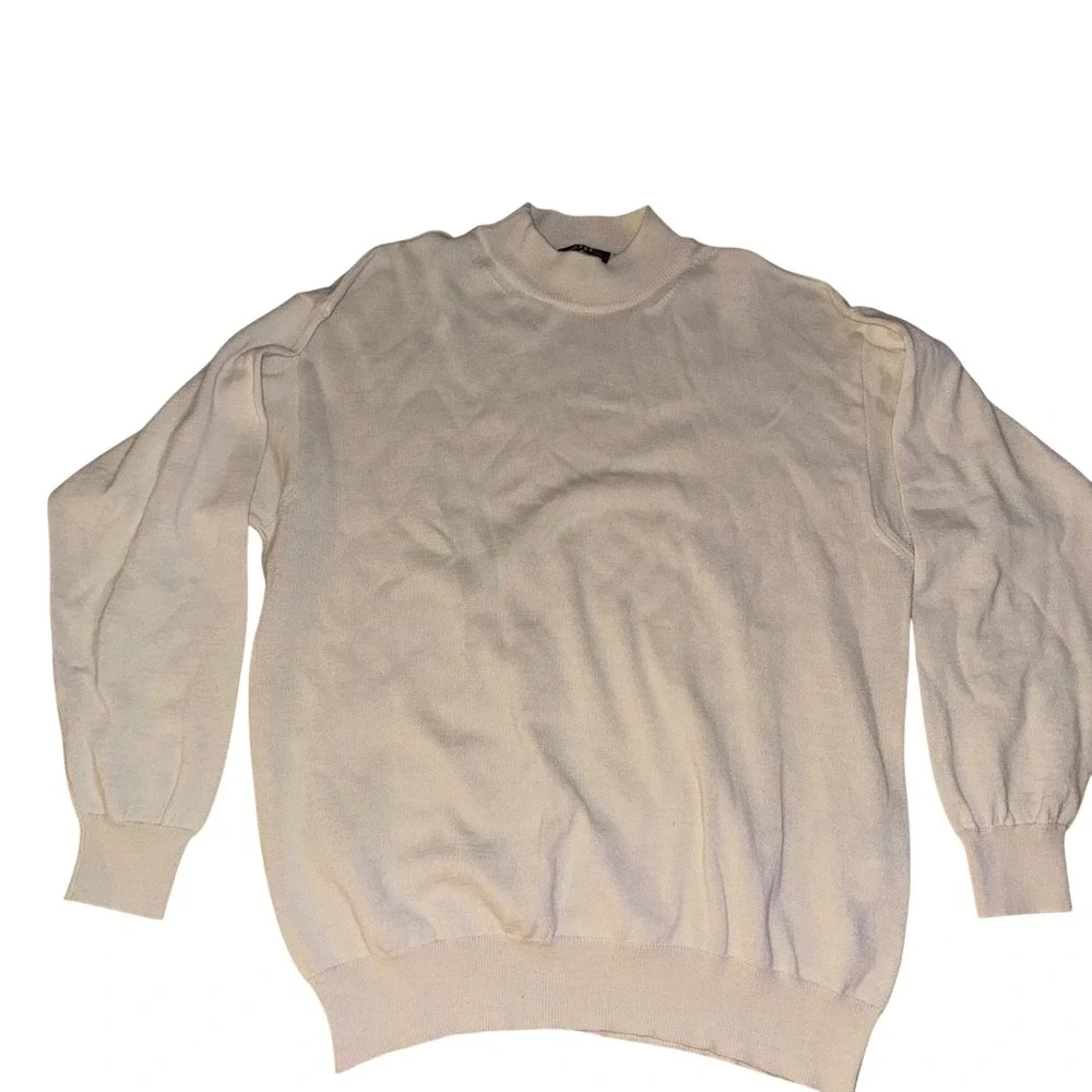 Vintage Italian Made Mens Wool blend Cream Mock Neck Long Sleeve Sweater Knit L